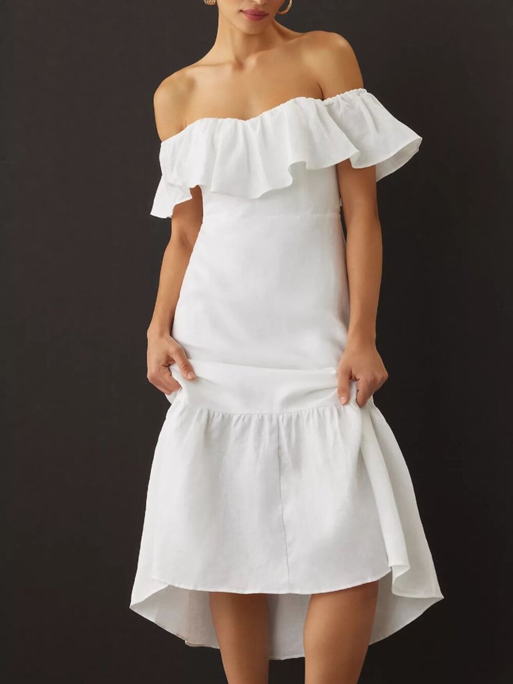 Reformation Baela Linen Midi Dress Off-The-Shoulder LWD White 2